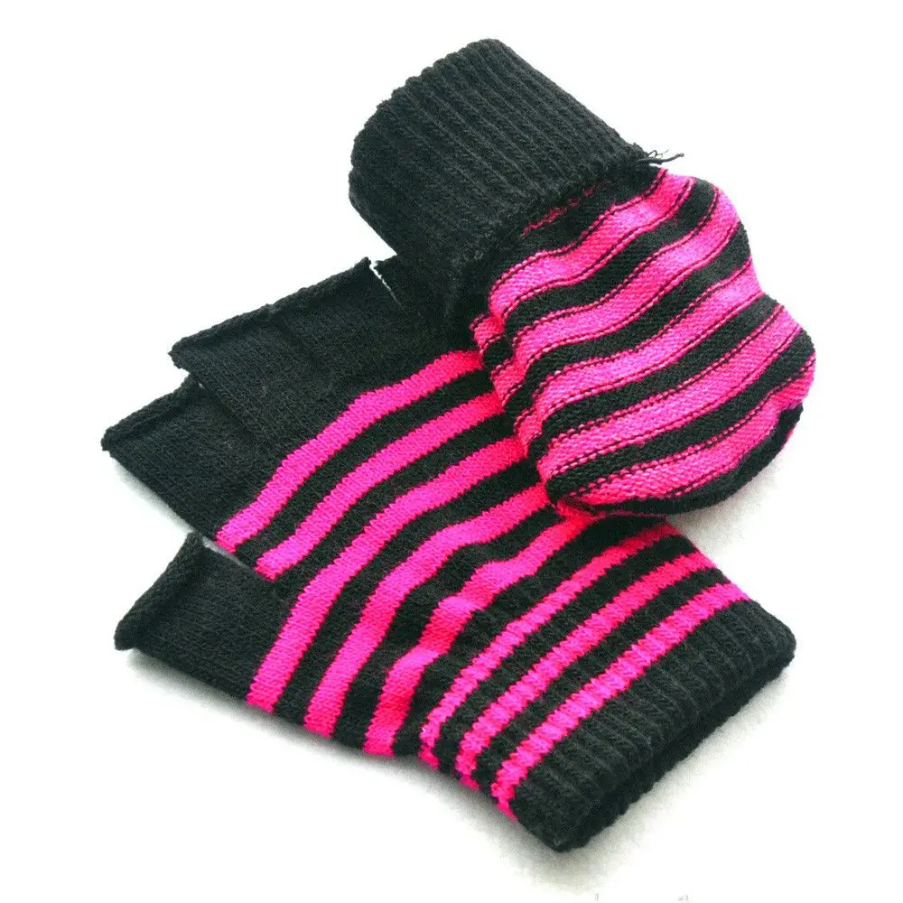 Student Warm Knit Mittens Winter Fingerless Elastic Knitted Gloves Striped Knit Mittens Thicken