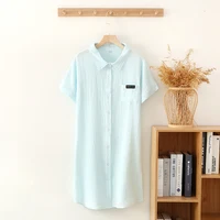 2026 New Summer Sleeping Dress 100% Cotton Crepe Short Sleeve Skirt Shirt Dress Women's Button Long Dress Home Casual Dress - Image 3