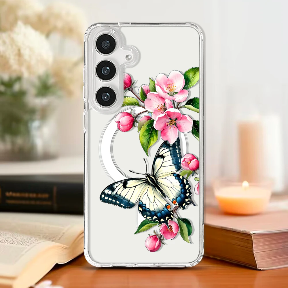 Butterflies and Flowers Magnetic Phone Case - Elegant Protective Cover