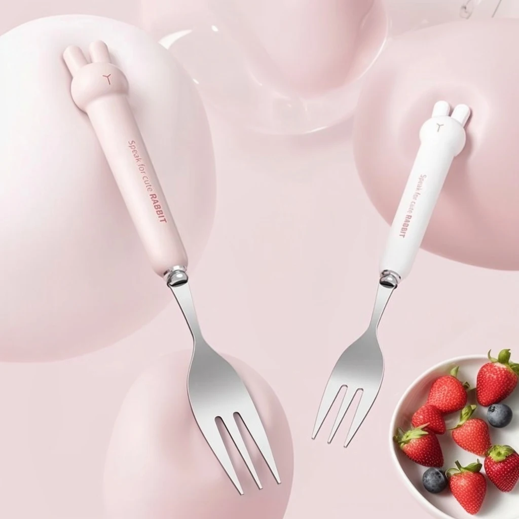 WORTHBUY 3/4PCS 귀여운 휴대용 식기 세트 재사용 가능한 304 스테인레스 스틸 포크 스푼 젓가락 상자 포함 어린이 학생용 식기
