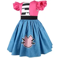 Robe de princesse inspirée de Gabby pour enfants avec bandeau oreilles de chat, robe de soirée scintillante à imprimé chat, robe de fête d'anniversaire pour filles 2