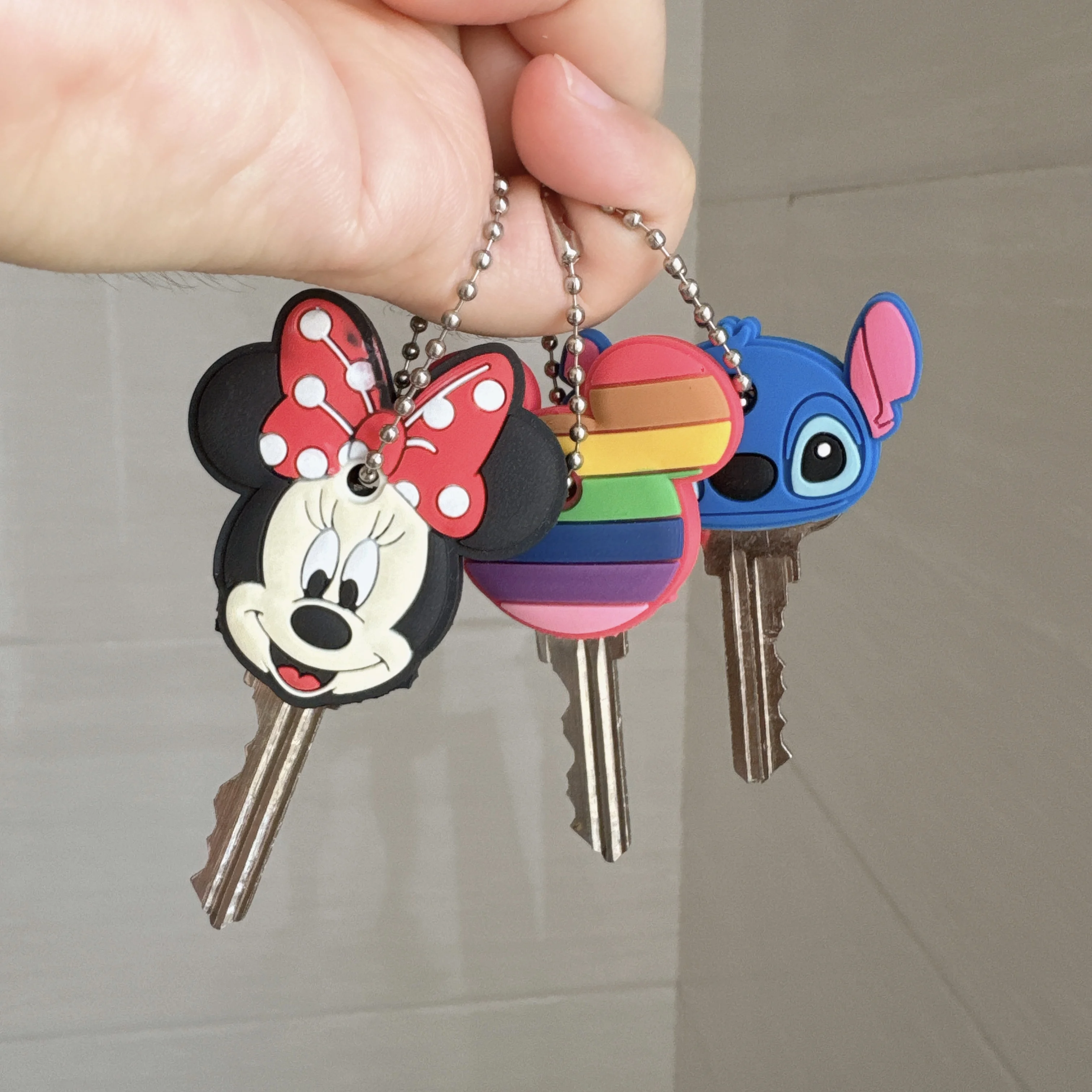Stitch Spider Man Captain America Key Cover Silicone Key Chains Women Man Funny Car Holder Caps Kids Party