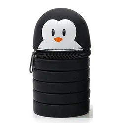 Cartoon Animal Foldable Silicone Pencil Case and Desk Organizer (Penguin folding)