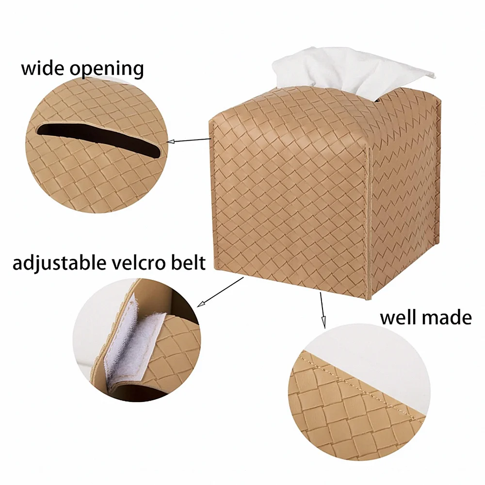 Leather Tissue Box Cover Square Holder Decorative Organizer, PU Facial Paper Holder 3