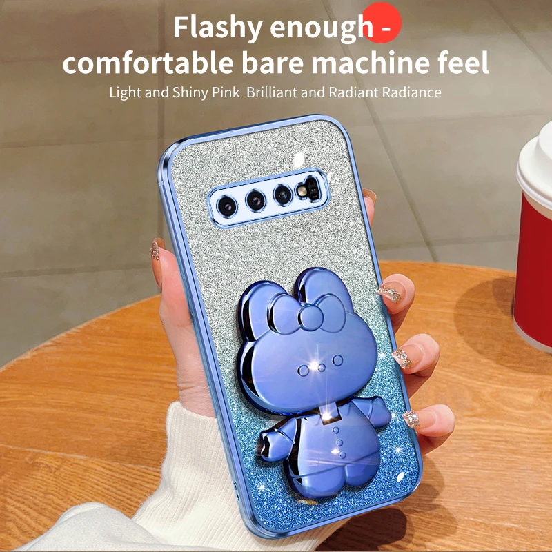Étui de support de miroir de maquillage de lapin à paillettes pour Samsung Galaxy Note 20 Ultra Plus S10Plus S10 plus S 10 Soft Cover_voghion.com