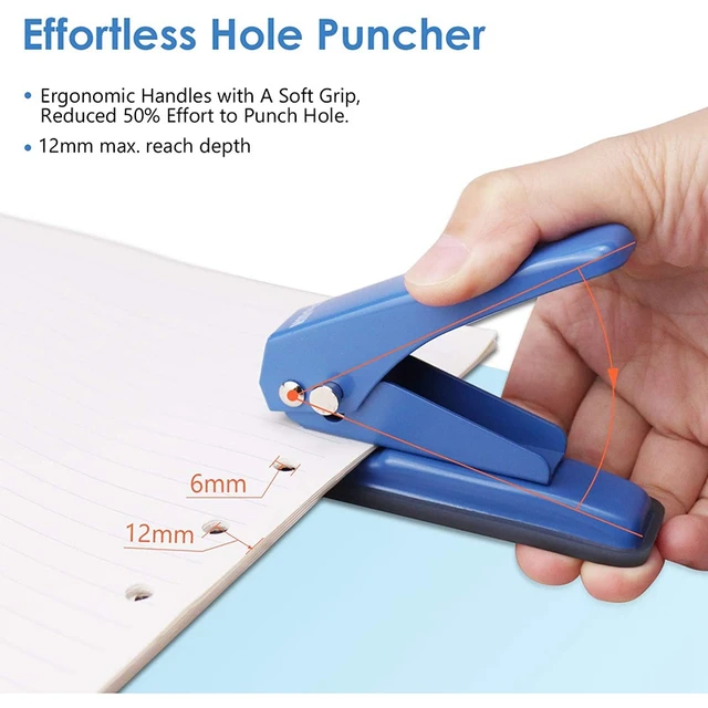 Single Hole Punch Paper Hole Puncher with Soft Grip Handle for Paper Crafts