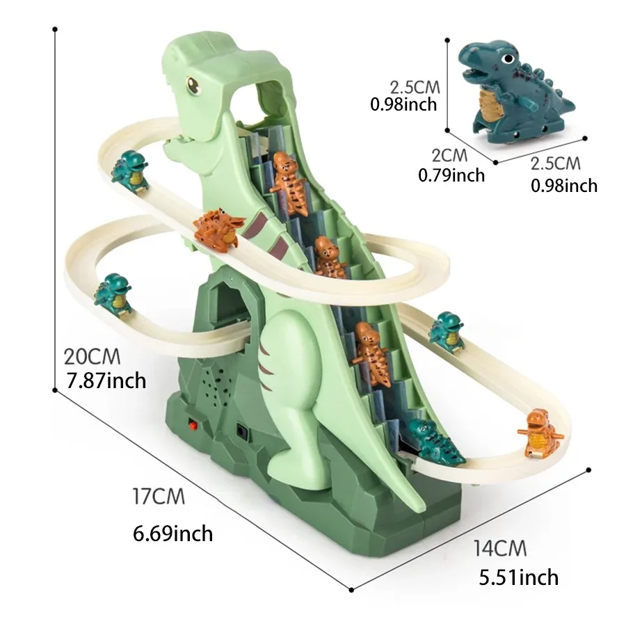 Dinosaur climbing slide music toy with 3 dinosaurs, puzzle fun electric slide toy car, Halloween boy and girl Christmas gift 6