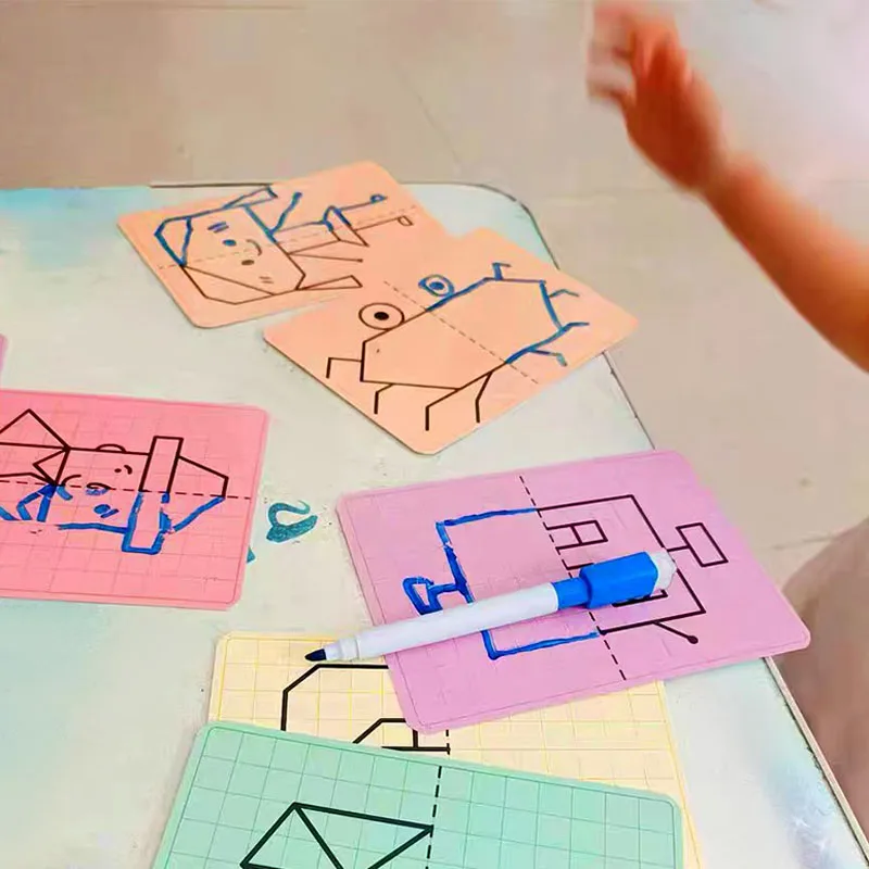 20/Patterns Kids Montessori Educational Game Symmetrical Drawing Toys Kids Pen Control Training Set Kids Reusable Painting Cards