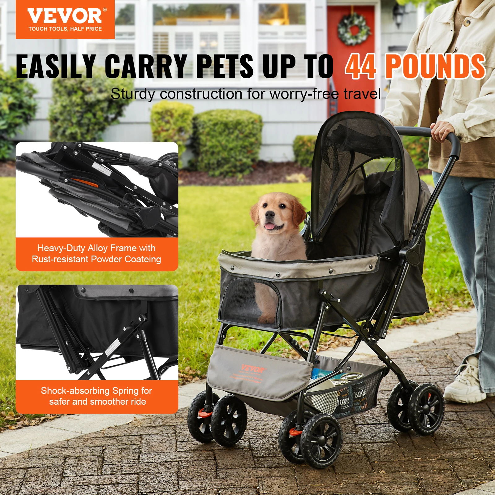 44lbs Pet Dog Stroller 4 Wheels