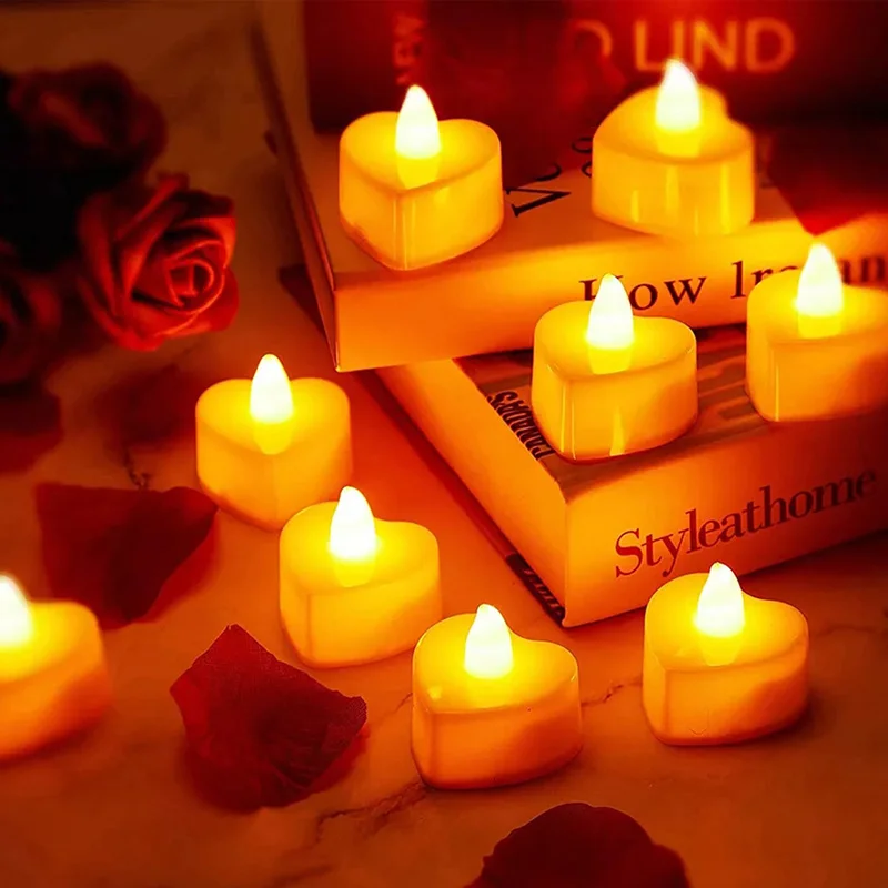 

12PCS Heart Shape LED Candles Tea Light Battery Powered Home Valentine's Day Birthday Party Decoration Wedding Lighting Candle