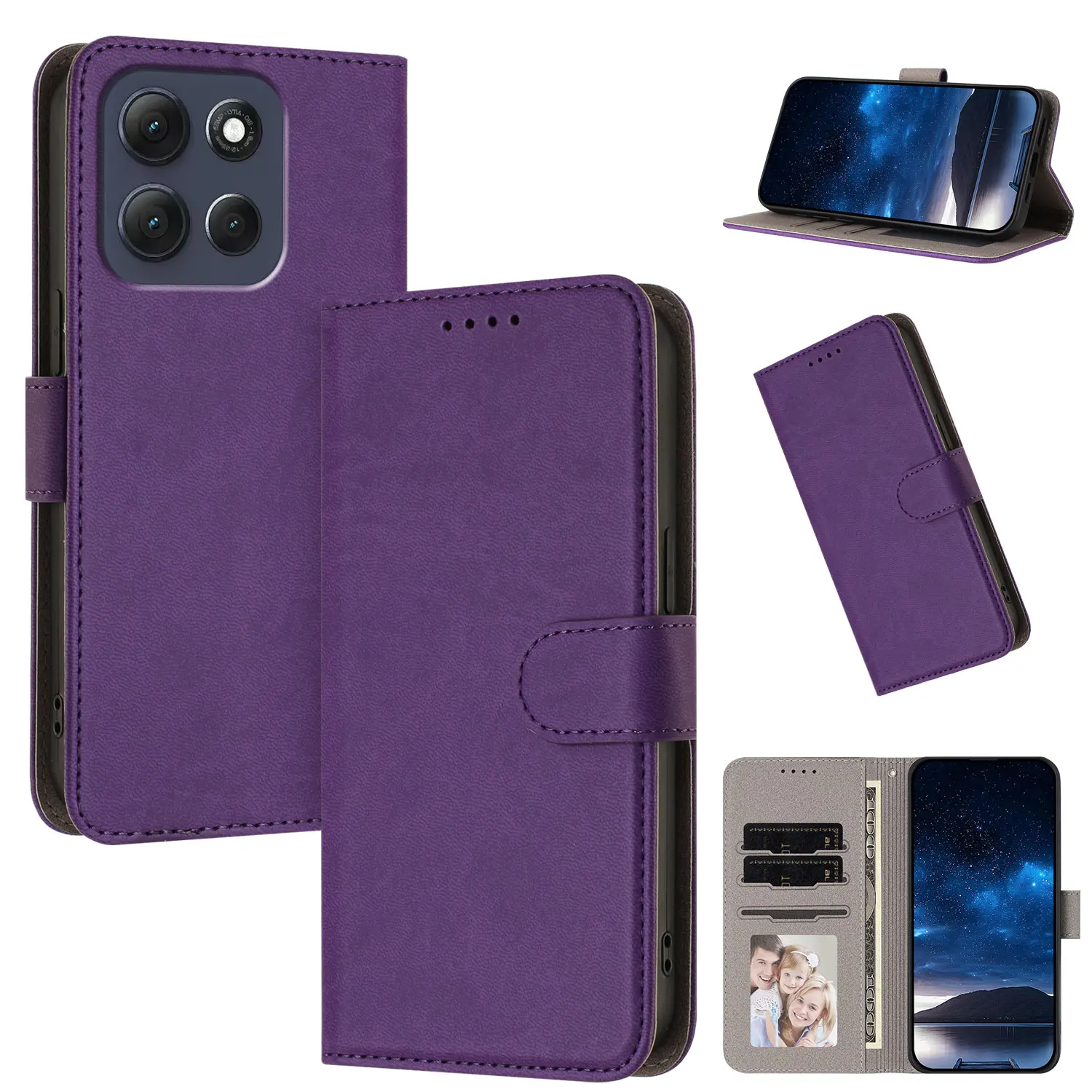 Solid Color Flip Leather Magnetic Wallet Stand Cover Case