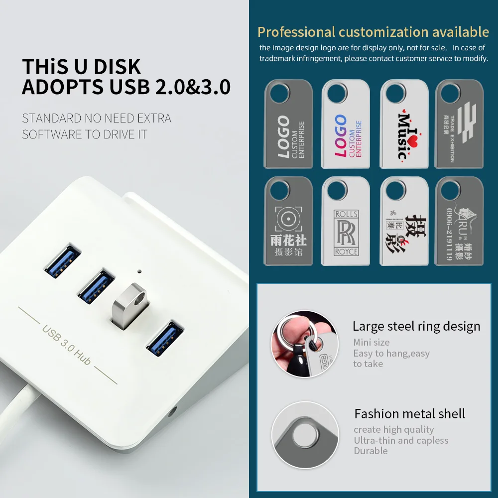 USB Flash Drive Mini U-disk High-speed Memory Metal Logo Pendrive 32GB 4GB 64GB USB 3.0 Pen Drive