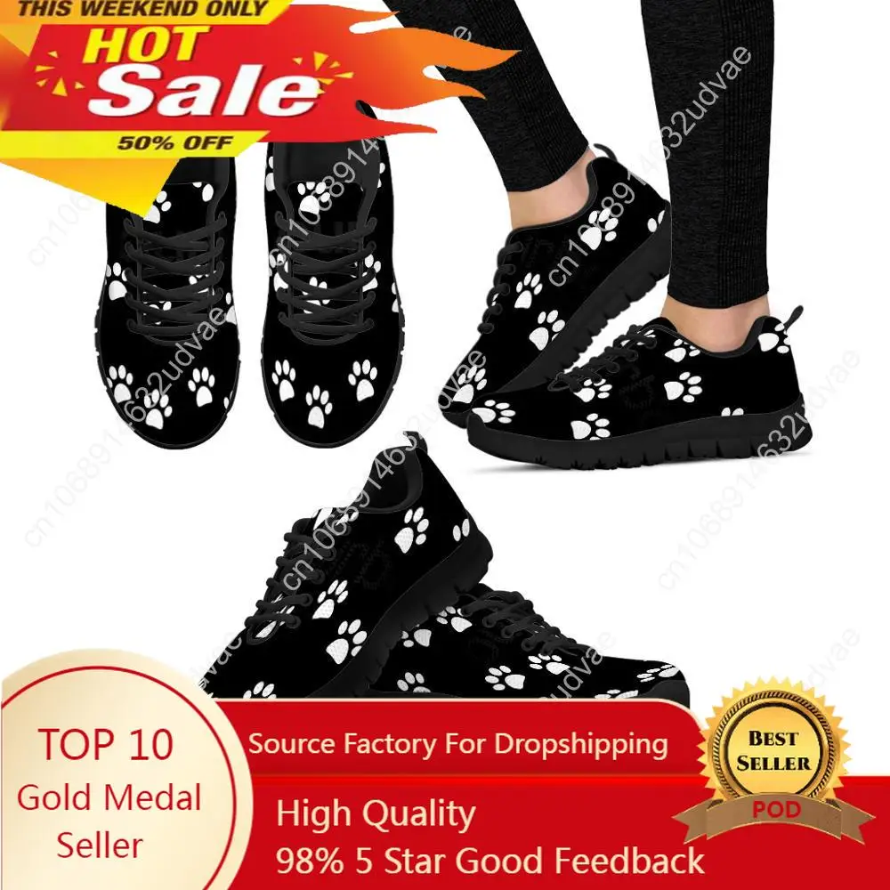 2022 Cute White Paw Print Women Sneakers Breath Pet Dog Footprint Pattern Ladies Shoes Spring/Autumn Casual Flats Shoes