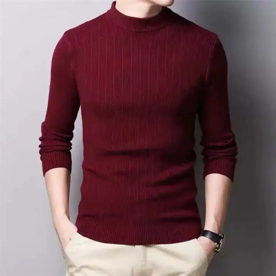 thumbnail image 1 of Suéter de cuello alto de lana de estilo vintage informal para hombre, moda coreana, otoño e invierno, 2024, cálido, de algodón, 1 of 5