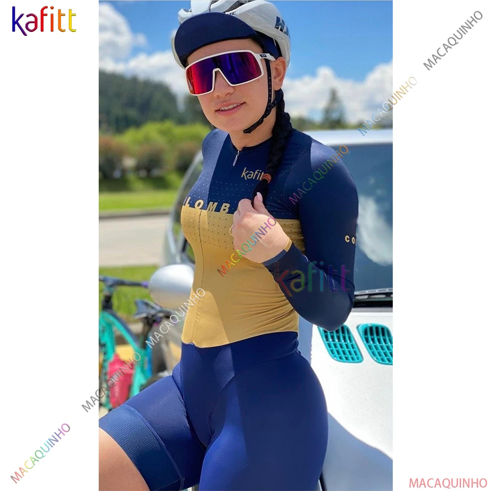 2022 Kafitt Women's Yellow Long Cycling Triathlon Clothes Skinsuit