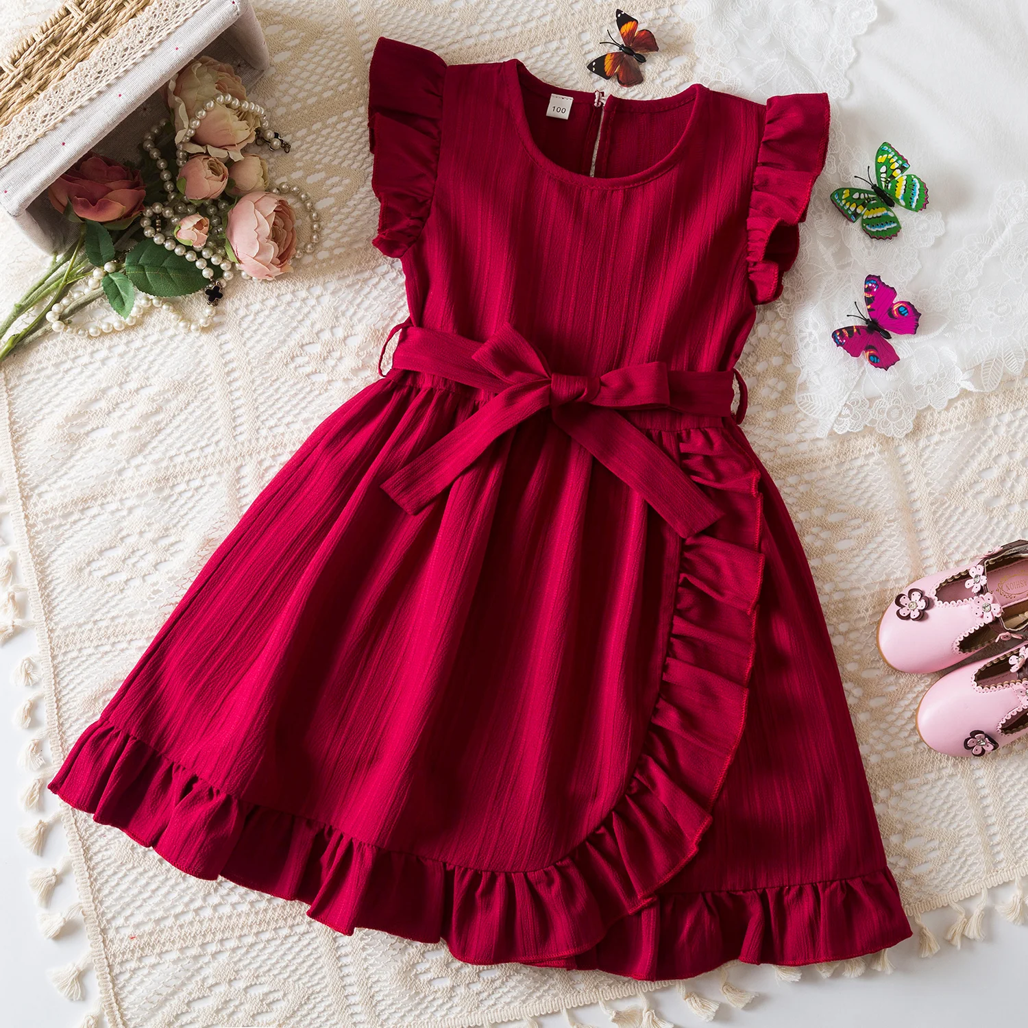 Flower Kids Dresses for Girls Summer Sleeveless Princess Birthday Party Christmas Costume Children Ruffles Casual Clothes 3-8Yrs