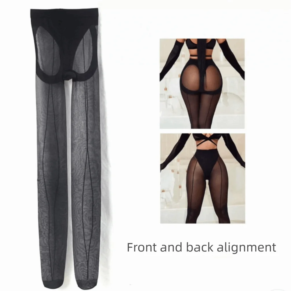 New Perspective Vertical Line Pantyhose Elasticity High Waist Asymmetry Leggings Hollow Out Tights Women