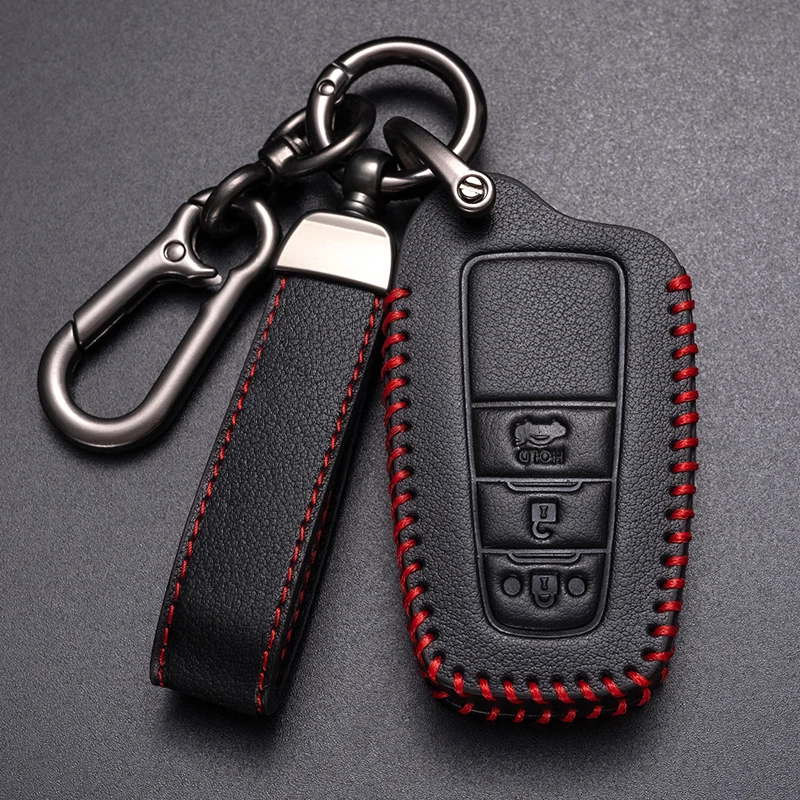 

Top Cowhide Key Case For Toyota Camry CHR Corolla RAV4 Avalon Land Cruiser Prado Prius Fob Cover 2 3 4 Button 2018 2019 2020