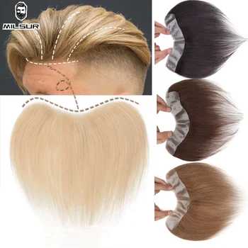 Marrone anteriore uomo parrucchino PU attaccatura dei capelli per gli uomini 100% capelli umani pezzo V stile parrucca parrucchino anteriore capelli Remy con Base pelle sottile 2.5 x16cm