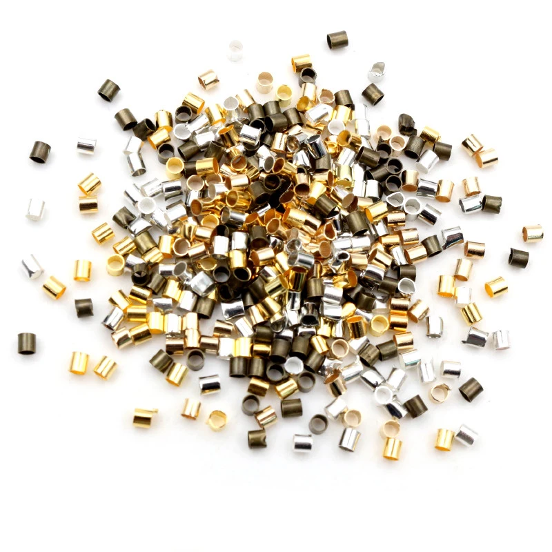 500pcs 1.5 2.0mm Gold Silver Color Tube Crimp End Beads Stopper Spacer Beads For DIY Necklace Jewelry Making Findings Supplies