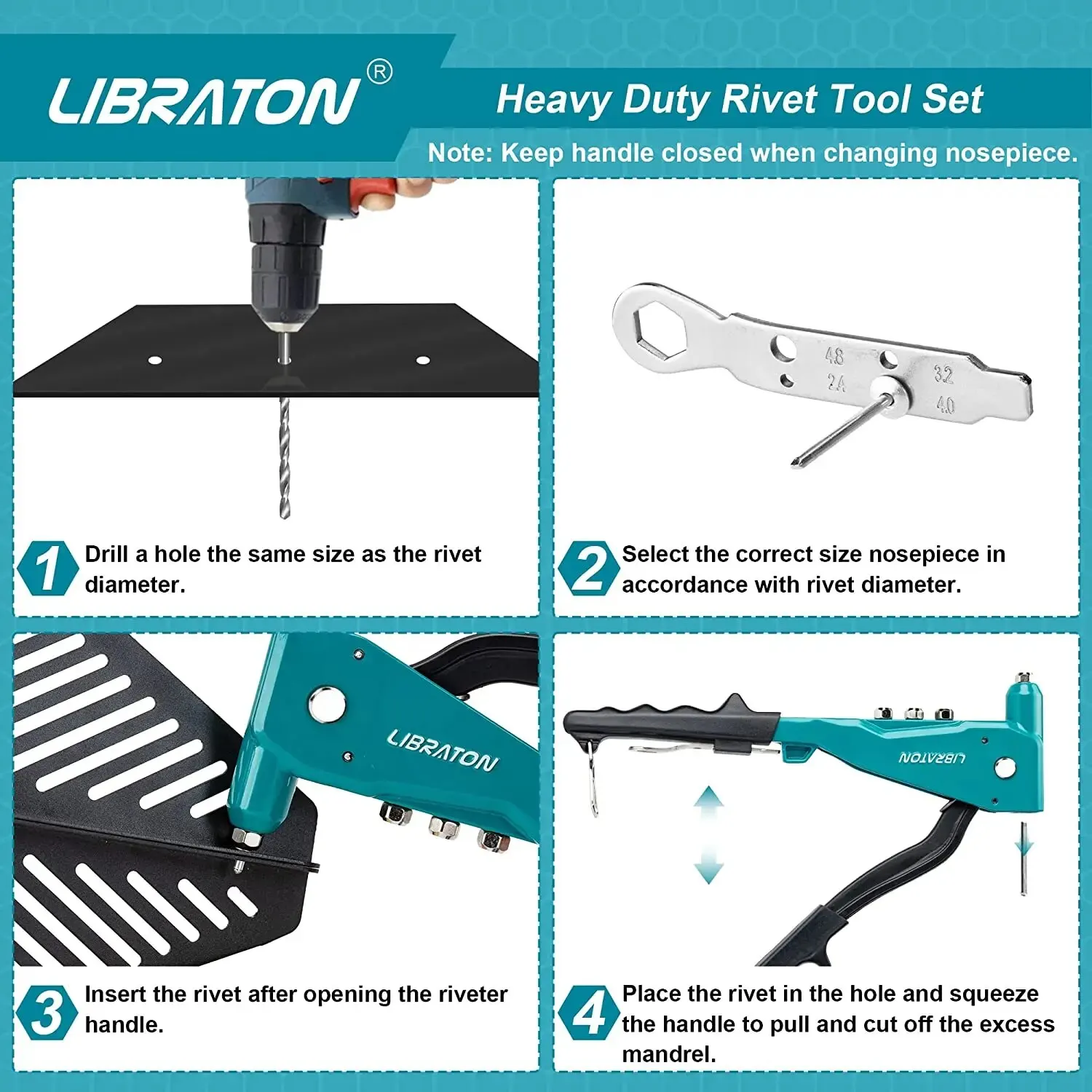 Rivet Gun Rivet Gun Set Heavy Duty Professional Hand Riveter Manual Riveting Tool for Metal Wood and Plastic
