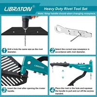 Libraton Heavy Duty Rivet Gun Pop Rivet Gun Set Professional Hand Riveter Manual Riveting Tool for Metal Wood and Plastic 2