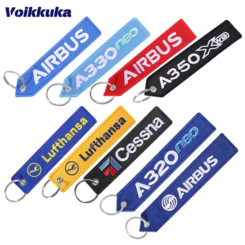 Luftfahrt Keychain A320neo Cessna Lufthansa Logo Sowohl Seiten Stickerei Auto KeyChain Zubehör Rucksack Koffer Tags