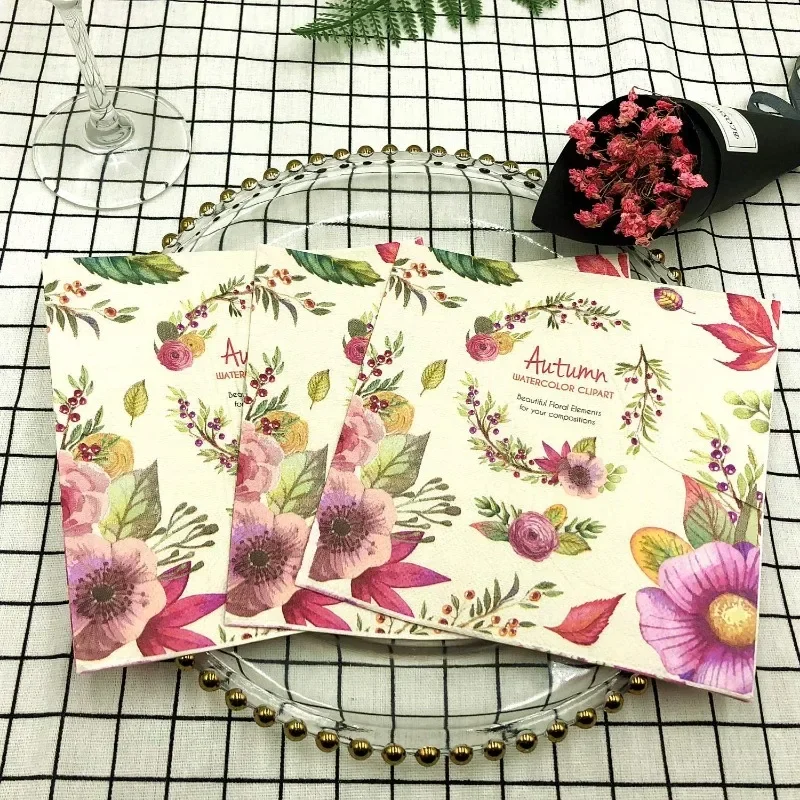 10/20pcs 33cm 2-ply Floral Print Napkins, Autumn Elements, Party Colors, Autumn Watercolor Clipart DIY Decoupage Paper