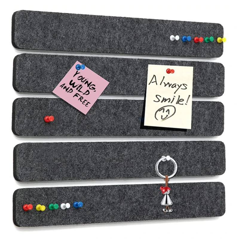 Self Adhesive Cork Board Strips 5PCS Felt Bulletin Board Self Adhesive Pin Board Message Room Wall Decor Sticky Notes Photo Display Home Office Recording Studio