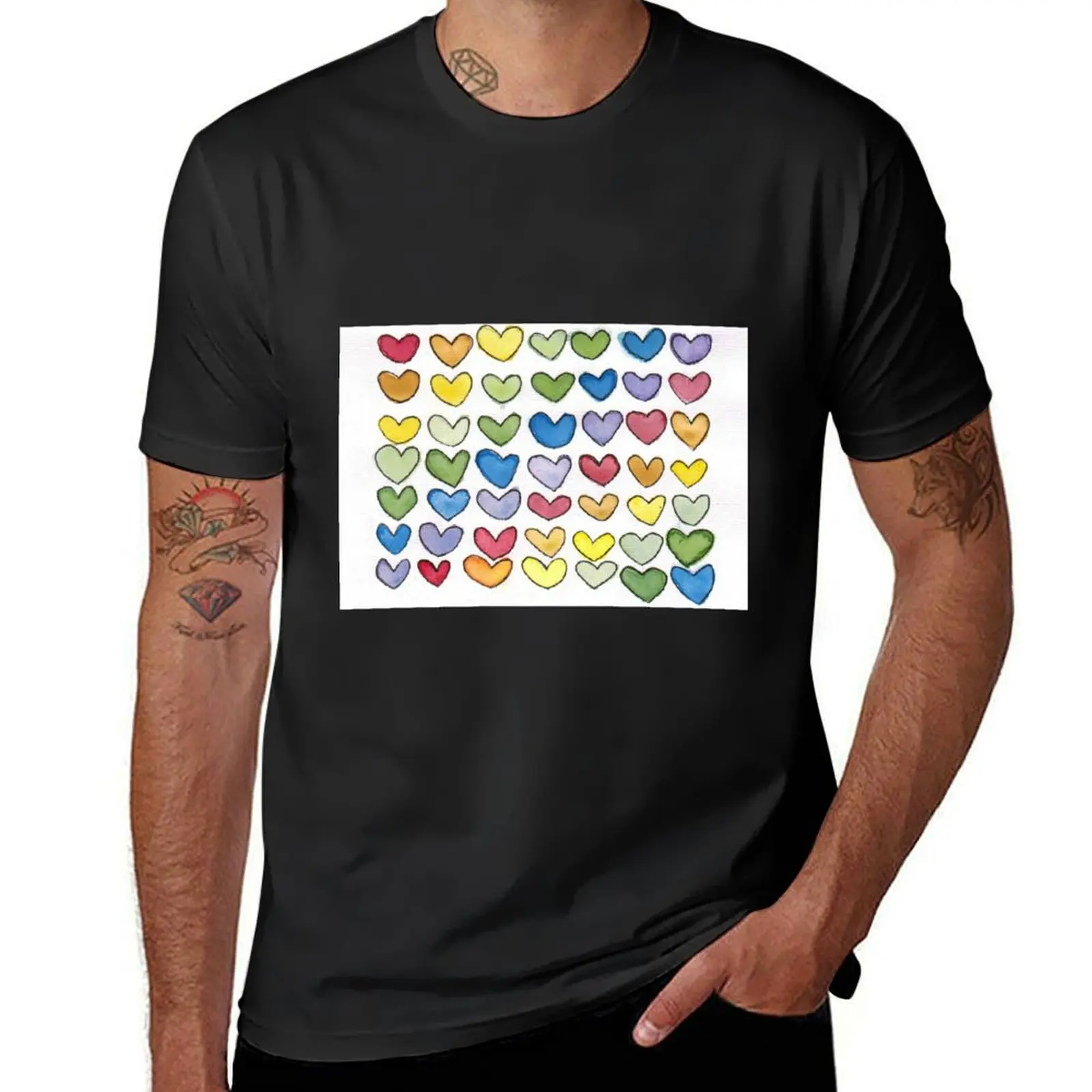 rainbow hearts (no words) T-Shirt anime Blouse aesthetic clothes blacks mens funny t shirts