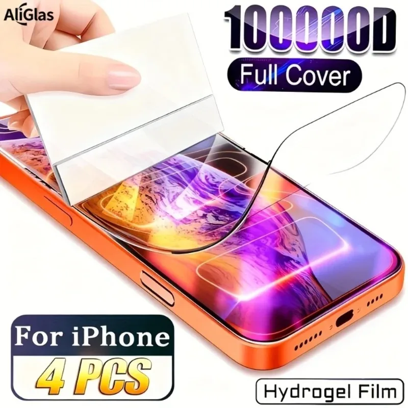 4 Piezas de Película de Hidrogel de Cobertura Total para iPhone 17 Pro Max, Air 16e, 16, 15, 14 Plus, 13, 12 Mini, 11, 16 Pro Max, XR, XS Max, Protector de Pantalla