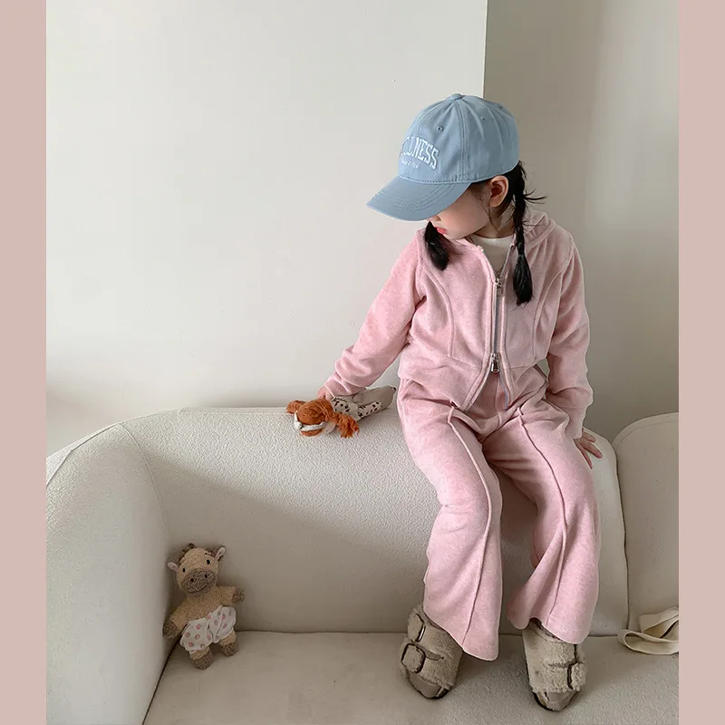 

Girls Sports Set Cardigan Spring and Autumn New Childrens Korean Style Two Piece Set for Baby Clothing Girls Fashion Cotton Set