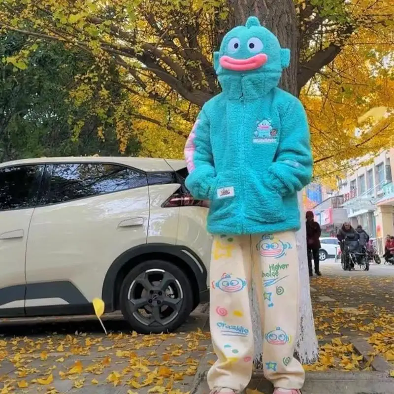 

Anime Plush Jacket Kawaii Hangyodon Sanrio Cute Winter Thickened Warm Long-Sleeved Long Pants Cartoon Pompom Purin Sweater Gift