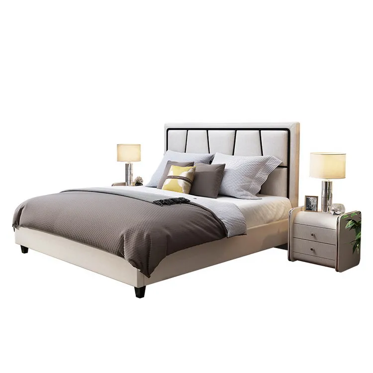 

Italian modern Bed light luxury style bedroom furniture wood frame Fabric bed Velvet Upholstered beds