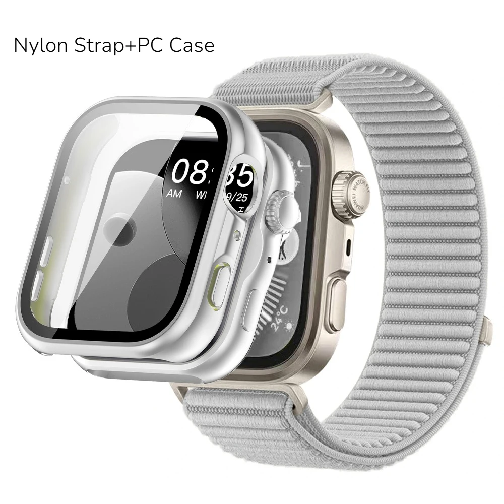 Premium Nylon Strap with Durable PC Case for Smartwatch – Tempered Glass Protection Included