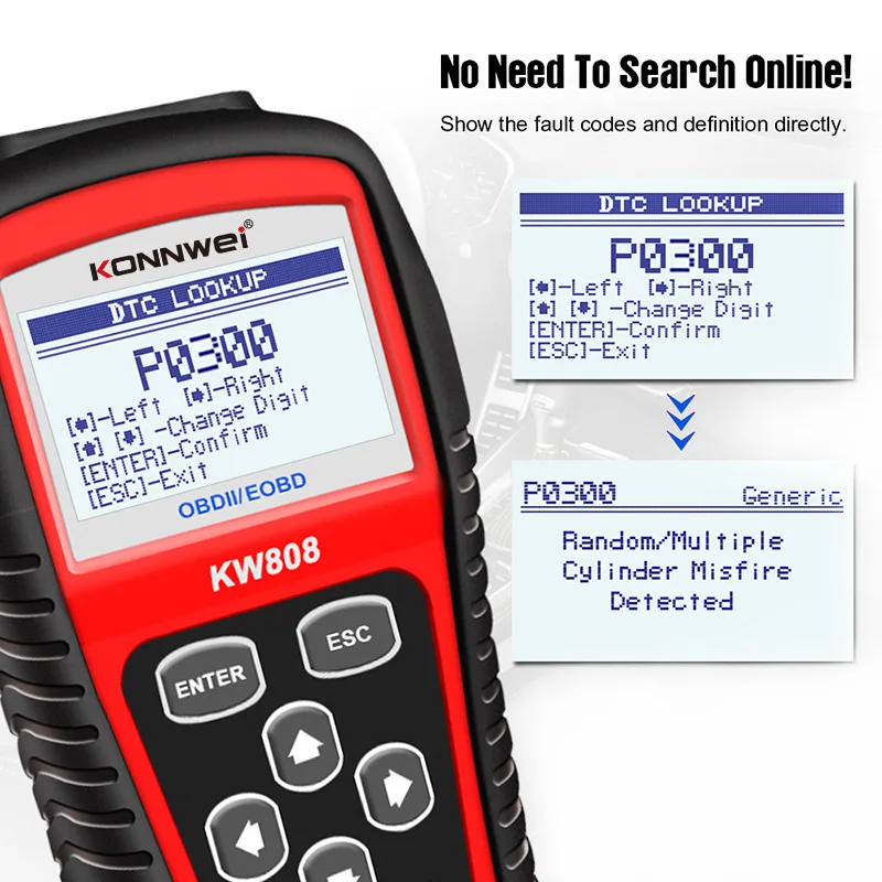 툴 엔진 고장 코드 리더 EOBD/CAN 자동 스캐너 리셋 체크 E 2026 신형 KONNWEI KW808 OBD2 스캐너 2.8인치 화면
