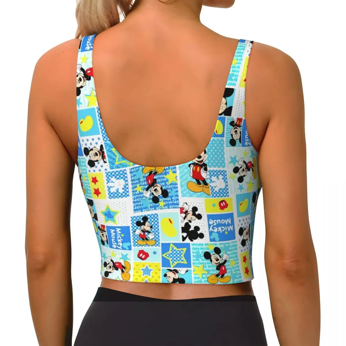 Mickey Mouse Collage Cartoon Sports Bra Women High Impact Workout Yoga Crop Top