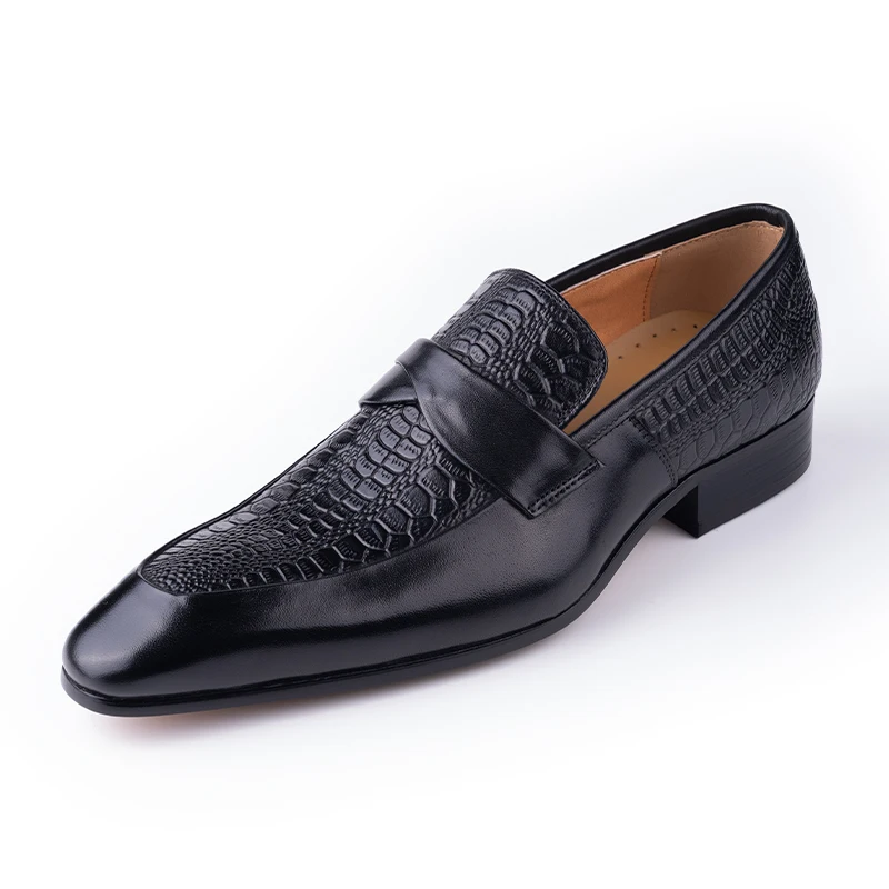 Genuine Leather Men Dress Shoes British Business Party Slip on Black Point Toe Fashion Casual Formal Suit Handmade