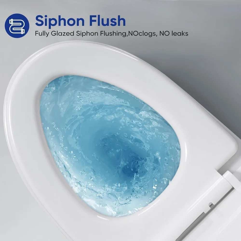 One Piece Toilet,  Elongated Dual Flush Toilet with 15.5"W Soft Closing Seat, 17" Comfort Height Seat,  Toilets for Bathroom 6