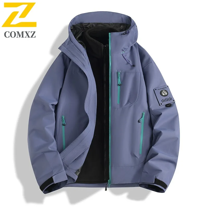 COMXZ Men's Windbreaker Jacket Windproof Loose Detachable Hood Hiking Camping Coat Travel Comfortable Wear Resistant Outerwear