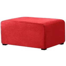 Luxurious Velvet Stretch Rectangle Ottoman Slipcover - Washable and Removable Footstool Protector - M (Red)