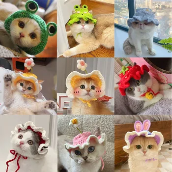 Knitted Cute Soft Cat Hat Halloween Christmas Party Costume Head Wear Accessories for Puppy Pet Kitten Little Dogs Small Animals 1