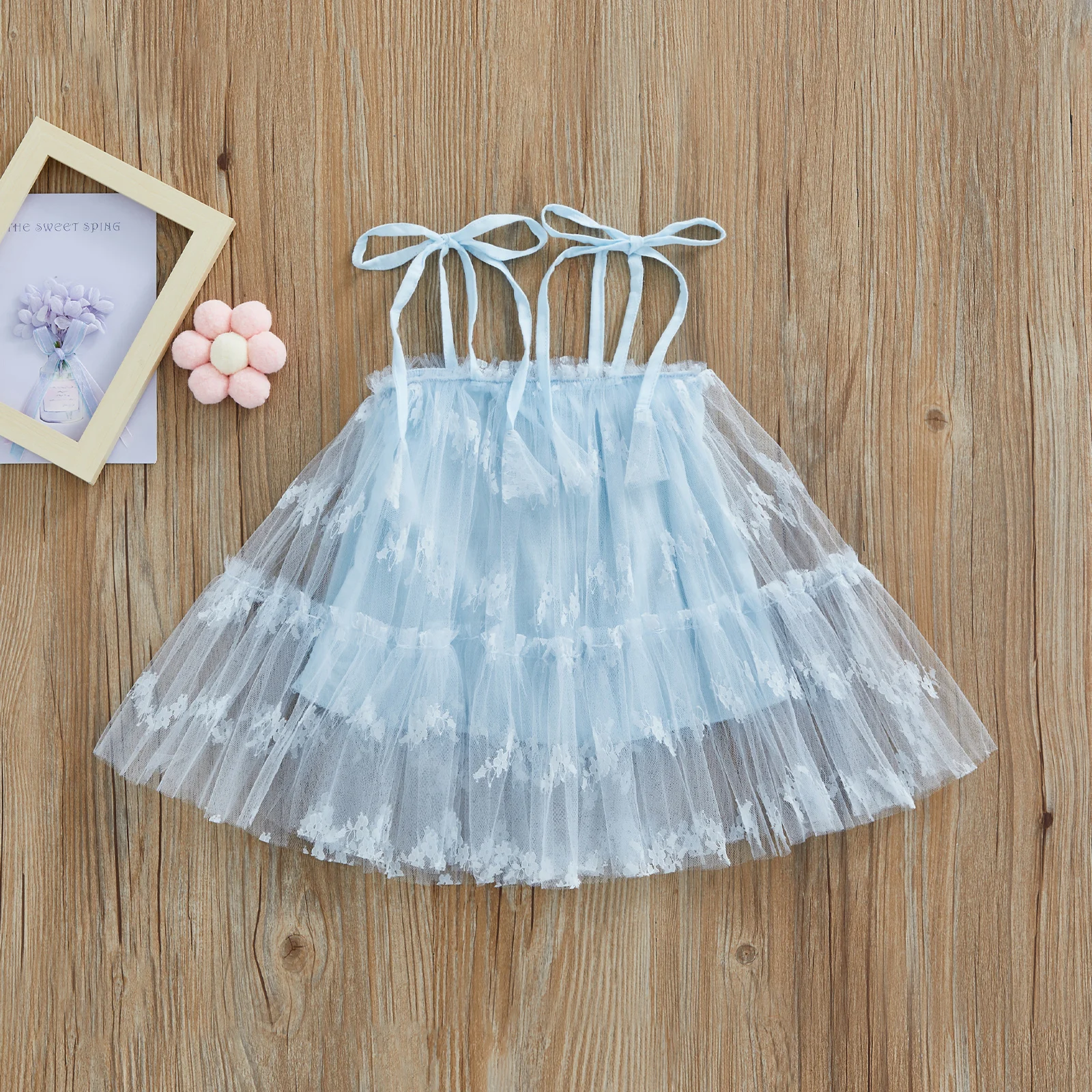Summer Toddler Kids Girls Princess Dress Embroidery Sleeveless Sling Dress Casual Mesh Tulle Clothes