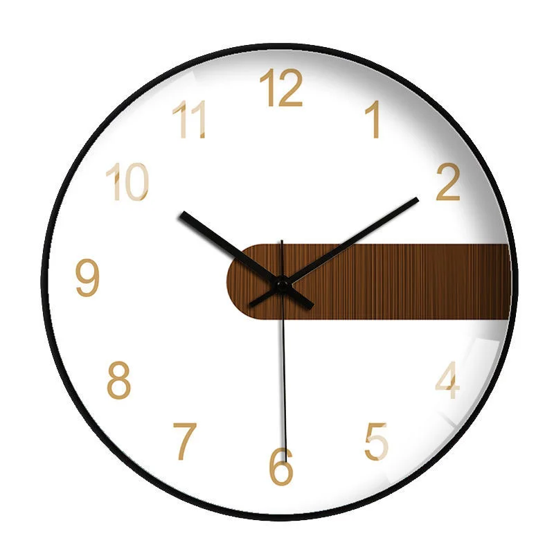 Wood Grain Simple Black Punch-free Wall Clock Golden Mute Cartoon Glass Clock 057H  