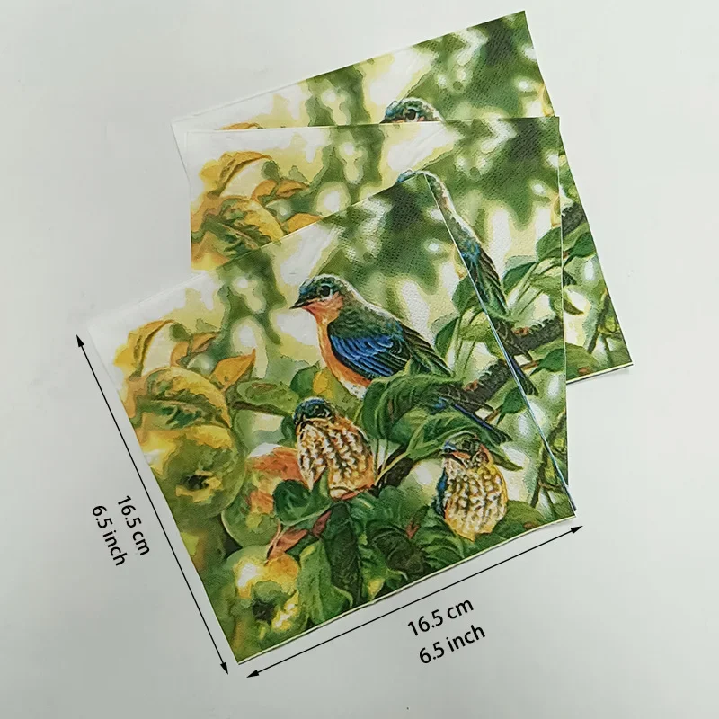 20pcs/Pac 33cm 2-ply Green Fruit Bird Printed Napkins Party Decoration Colorful Paper DIY Decoupage Paper