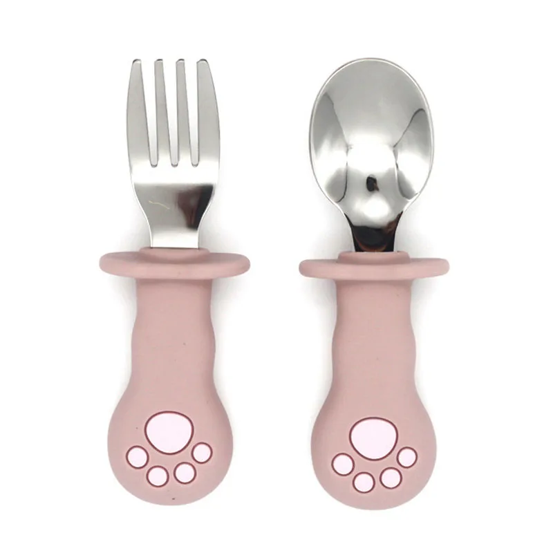 Baby Cartoon Tableware Set Children Utensil Stainless Steel Toddler Dinnerware Cutlery Cartoon Infant Food Feeding Spoon Fork silicone cutlery set learning spoons fork spoon set baby cutlery