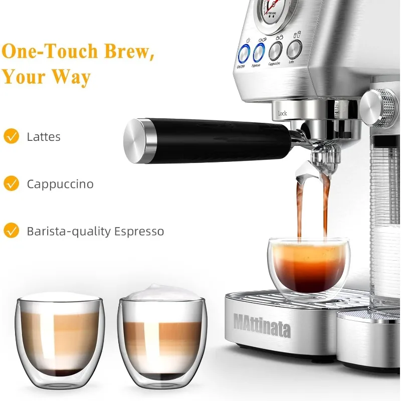 Espresso Machine 20 Bar, Cappuccino Machine with Automatic Milk Frother, Latte Machine with Pressure Gauges for Home Present 4