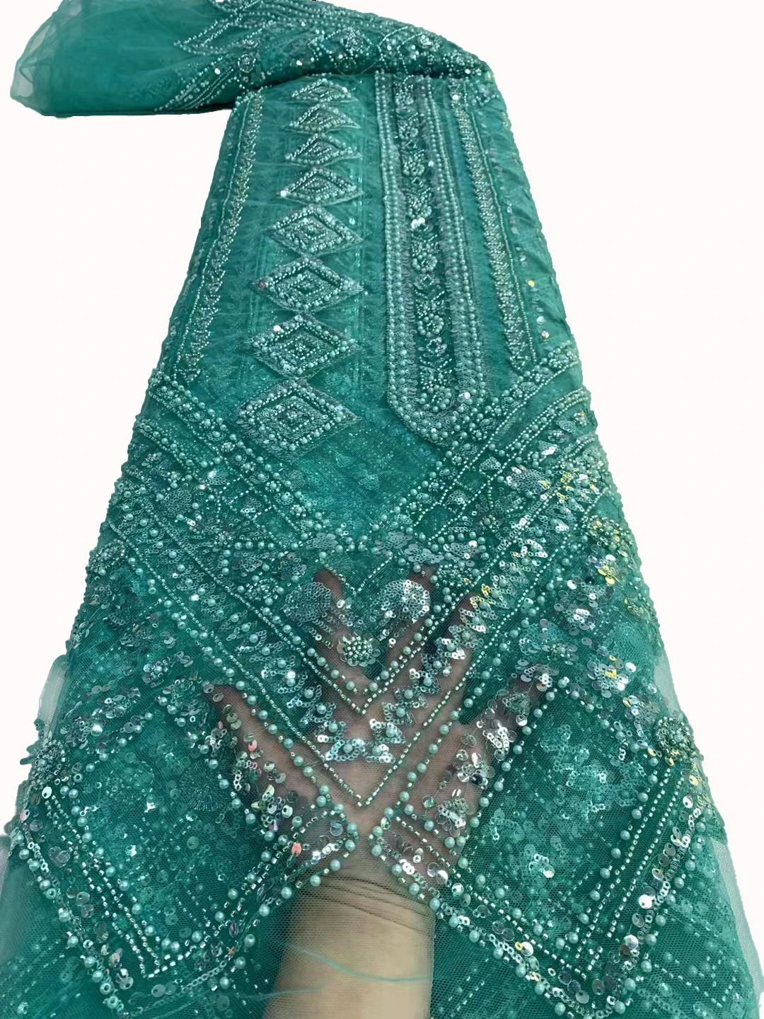 

2023 new French lace mesh beads fabric, Europe and the United States luxury bead tube sequins bridal words dress DIY sewing