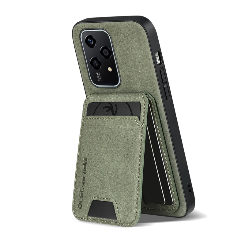 Solid Color Leather Wallet Phone Case with Card Slot and Shockproof Bracket