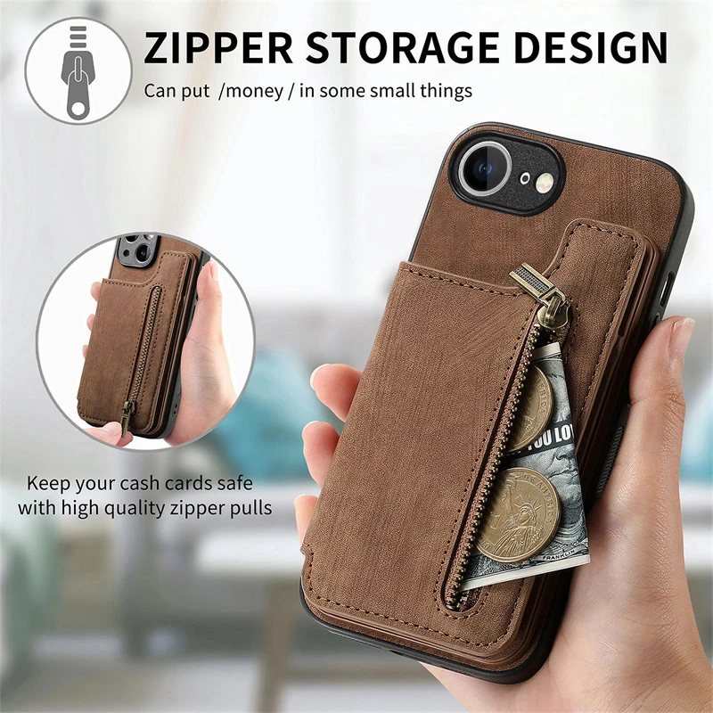 Zipper Wallet Car Magnetic Stand Leather Case with Shockproof Buckle and Card Slot - Premium Back Cover and